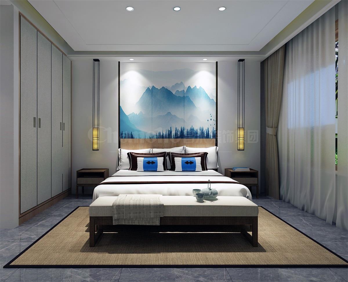 主臥貫穿、白色、灰色，加小許黑色融合的暖色調(diào)讓詩(shī)意棲居，少幾分濃墨重彩，多幾分雅致清寧，并在此感悟生命的智慧。內(nèi)心的平靜才能感悟到生活的大美，美不是符號(hào)，是一種心境，一份怡然，更是一份禪動(dòng)。